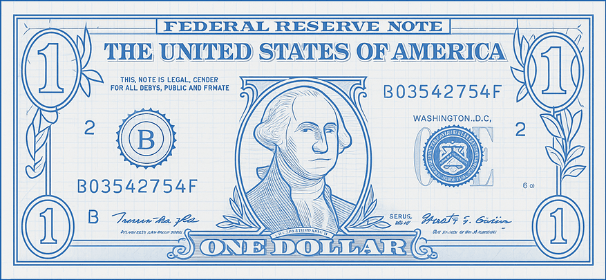 Blueprint-style US dollar bill